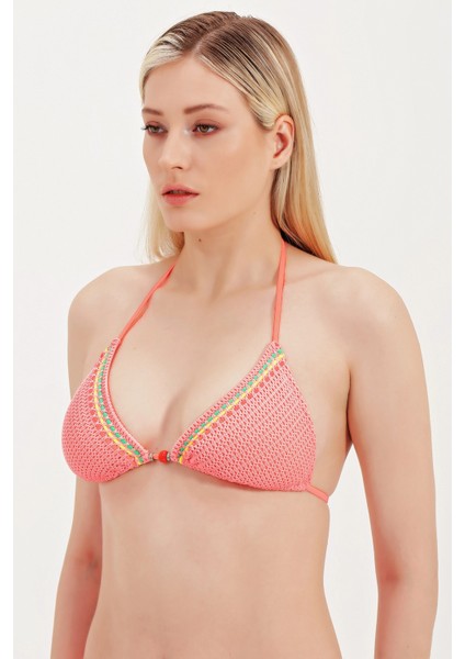 Global Cam Boncuk Detaylı Üçgen Bikini Üst