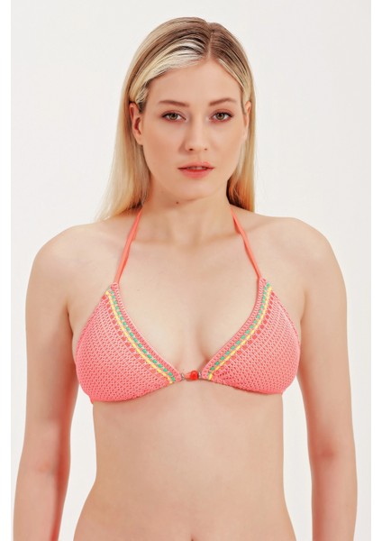 Global Cam Boncuk Detaylı Üçgen Bikini Üst