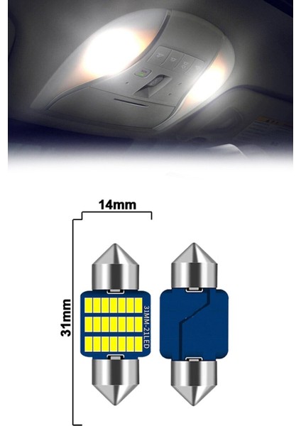 Mega Oto Market [brand] Sofit LED Canbus 31MM Iç Aydınlatma Plaka Lamba T10 21 LED 2 Adet