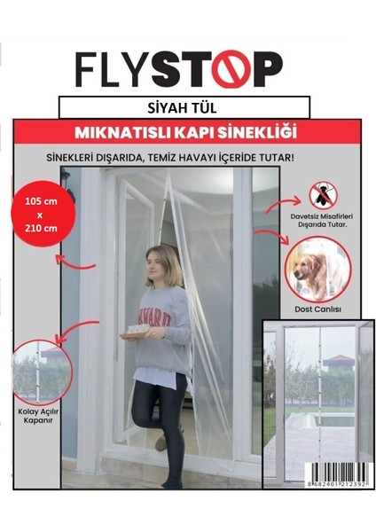 Keskin Pazarlama Flystop Mıknatıslı Kapı Sinekliği 105X210 cm Cırt Bantlıdır Siyah Tül