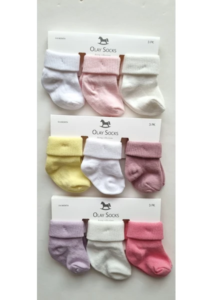 Olay Socks 9'lu Pamuk Yenidoğan Hediyelik Kutulu  Ekonomik Paket Bebek Çorap