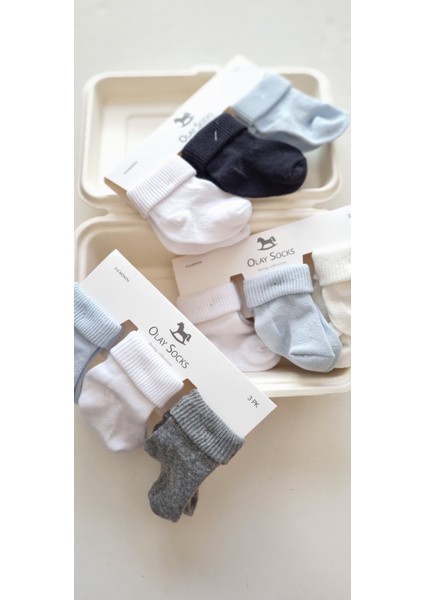 Olay Socks 9'lu Pamuk Yenidoğan Hediyelik Kutulu  Ekonomik Paket Bebek Çorap