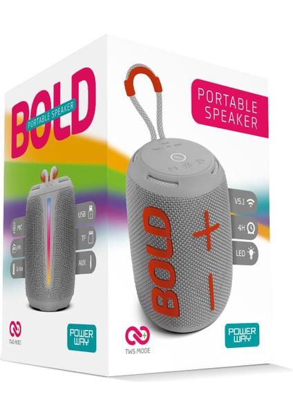 Bold Gri Taşınabilir Ses Bombası Kablosuz Bluetooth Hoparlör Speaker Yüksek Sesli Tws fırsatları