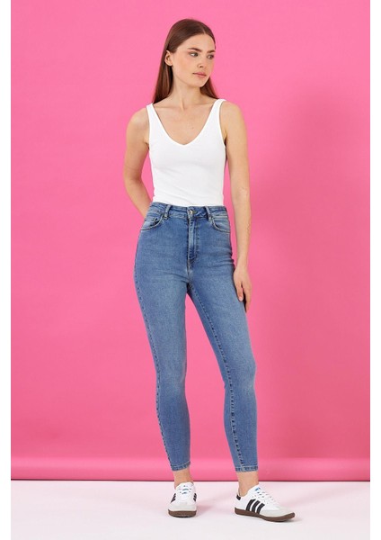 Kadın Holly Dirty Med Blue Yüksek Bel Skinny Jean Pantolon