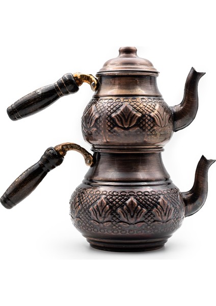 Bakır Eskitme Desenli Çaydanlık 3
