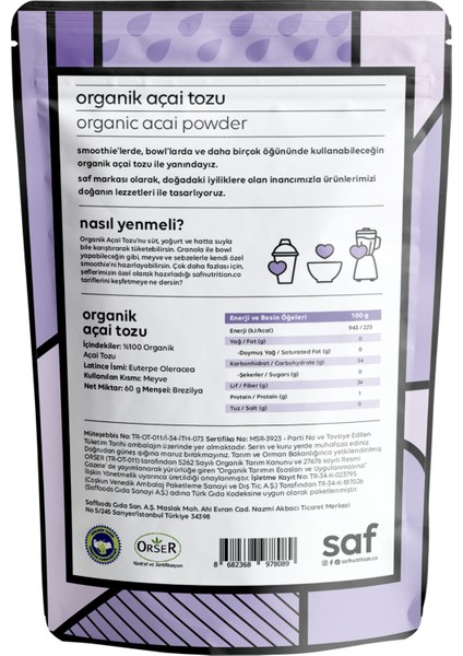 Organik Acai Tozu 60 gr