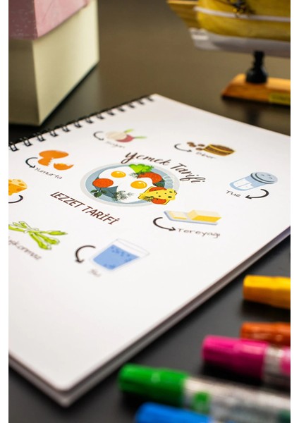 Yemek Tarifi Defteri 14X20 cm Tasarım Kapak Spiralli Notebook