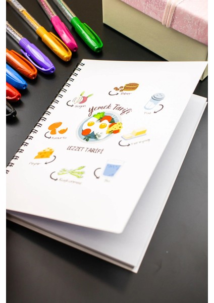 Yemek Tarifi Defteri 14X20 cm Tasarım Kapak Spiralli Notebook