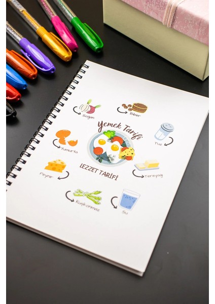 Yemek Tarifi Defteri 14X20 cm Tasarım Kapak Spiralli Notebook