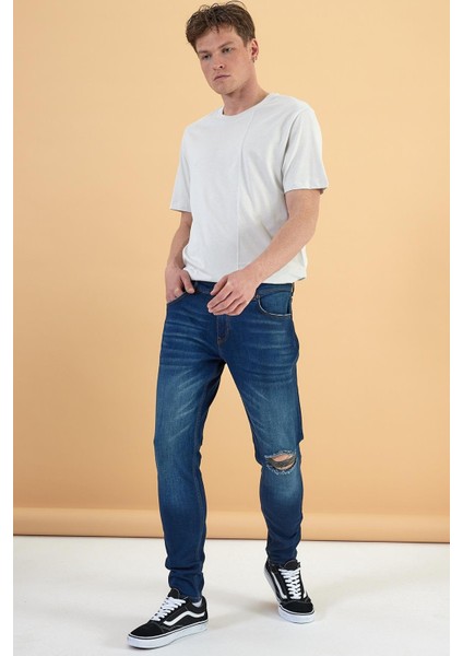 Erkek Teos Green Cast Yırtıklı Skinny Jean Pantolon