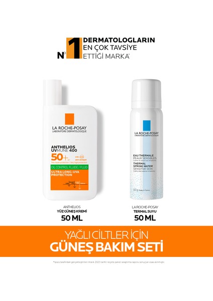 La Roche-Posay Yağlı Ciltler Için Güneş Bakım Seti:anthelios Oil Control Fluide Yüz Güneş Kremi 50ML&TERMAL Su 50ML