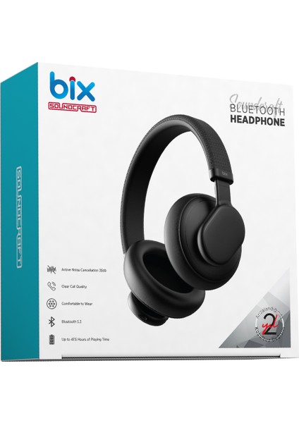 Soundcraft H1 ANC Headphone 35dB'e kadar Hibrit Aktif Gürültü Engelleme, 40mm Dinamik Sürücülü, 47.5 Saat Çalma Süreli Katlanabilir Kulak Üstü Bluetooth 5.3 Kulaklık Siyah