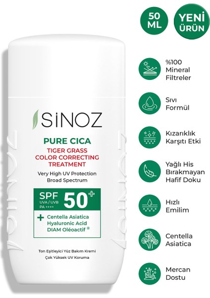 Pure Cica Anında Ton Eşitleyici Ve Onarıcı Yüz Bakım Kremi - Yeni Nesil Mineral Güneş Filtresi Spf50