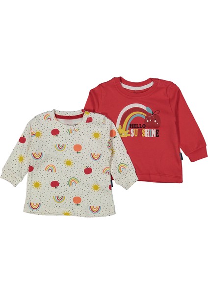 Ekru Kırmızı Elma Güneş Baskılı 2'li Body Set