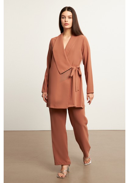 Zincirli Ceket Pantolon Takım - Camel fırsatları
