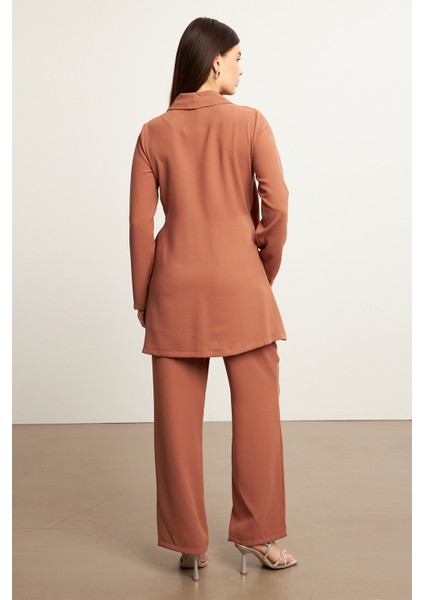 Zincirli Ceket Pantolon Takım - Camel indirimleri