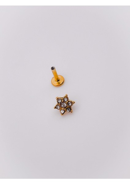 Cerrahi Çelik Piercing Zirkon Taşlı Papatya Figürlü Kıkırdak Helix Tragus PIERCING(1ADET)