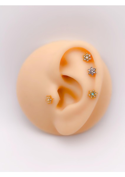 Cerrahi Çelik Piercing Zirkon Taşlı Papatya Figürlü Kıkırdak Helix Tragus PIERCING(1ADET)