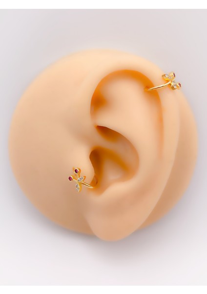 Halka Piercing Zirkon Taşlı Kiraz Figürlü Kıkırdak Helix Tragus PIERCING(1ADET)