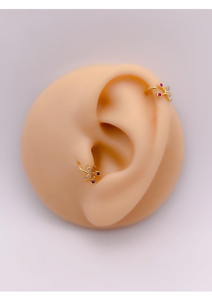 Halka Piercing Zirkon Taşlı Kiraz Figürlü Kıkırdak Helix Tragus PIERCING(1ADET)