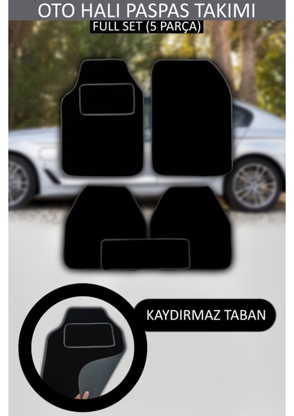 Her Araca Uyumlu Siyah Renk Topuk Destekli Kaydırmaz Tabanlı Üstü Yumoş Kumaş Oto Halı Paspas,kenar Rengi Gri