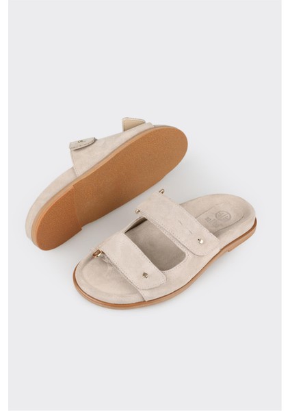 Bej Deri Kadın Terlik modelleri