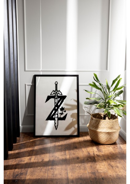 Zelda Nintendo Z Kılıç Oyun Tasarım Dekoratif Çerçeveli Kabartmalı Çift Kat Ahşap Lazer Kesim Tablo