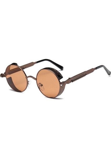 Metal Yuvarlak Çerçeve Steampunk Retro Güneş Gözlüğü Kahverengi (Yurt Dışından)