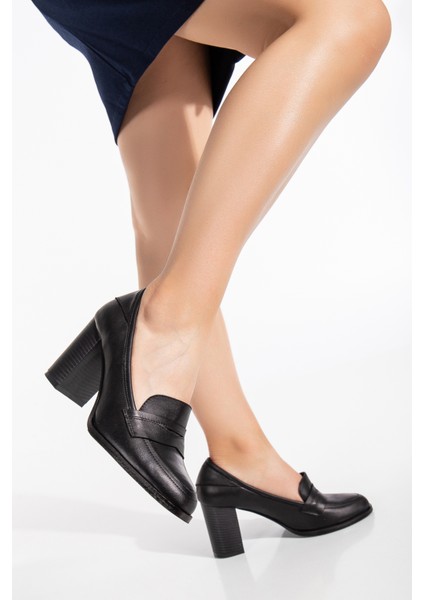 Kadın Deri Saraçlı Klasik Topuklu Ayakkabı 2145 Klasik Siyah 35