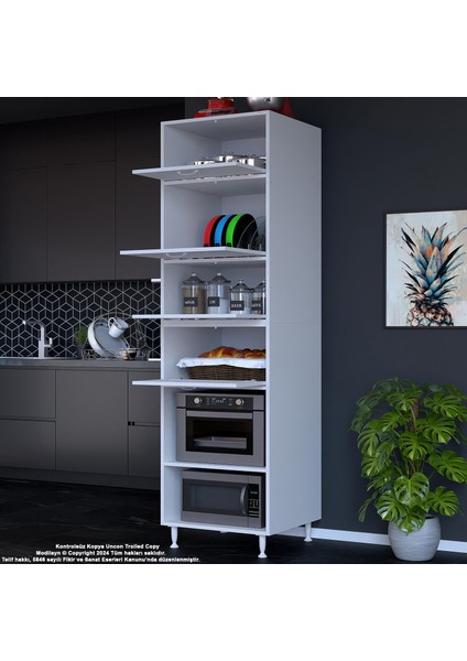 Silva_silva 4 Kapak 59,6 x 226,4 x 56CM 6 Derin Göz Raf Mini Midi Mikrodalga Fırın Dolabı