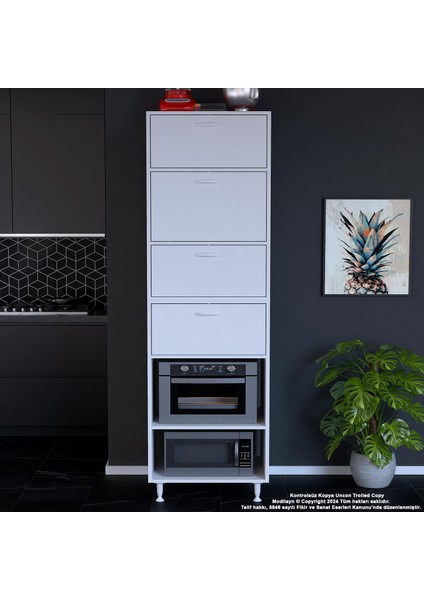 Silva_silva 4 Kapak 59,6 x 226,4 x 56CM 6 Derin Göz Raf Mini Midi Mikrodalga Fırın Dolabı
