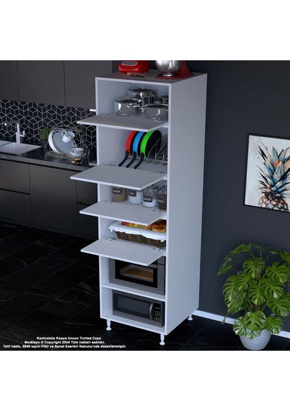 Silva_silva 4 Kapak 59,6 x 226,4 x 56CM 6 Derin Göz Raf Mini Midi Mikrodalga Fırın Dolabı