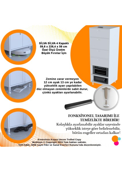Silva_silva 4 Kapak 59,6 x 226,4 x 56CM 6 Derin Göz Raf Mini Midi Mikrodalga Fırın Dolabı