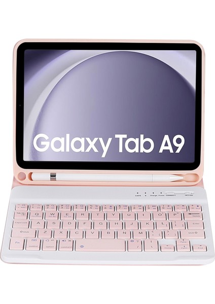 Samsung Galaxy Tab A9 X110/X115 Pembe Klavye Pu Kılıf (Yurt Dışından)