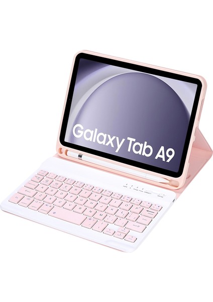 Samsung Galaxy Tab A9 X110/X115 Pembe Klavye Pu Kılıf (Yurt Dışından)