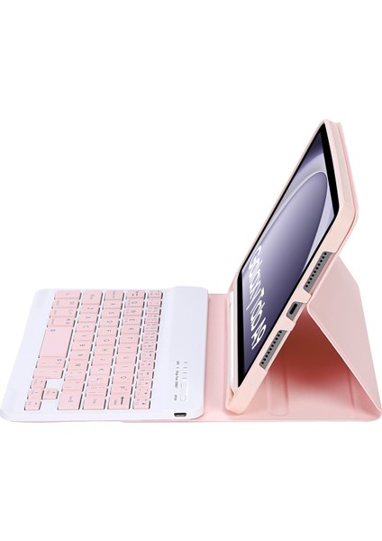 Samsung Galaxy Tab A9 X110/X115 Pembe Klavye Pu Kılıf (Yurt Dışından)