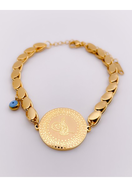 Çelik Bileklik Tuğra Uçlu Nazar Boncuklu Arpa Bileklik fırsatları