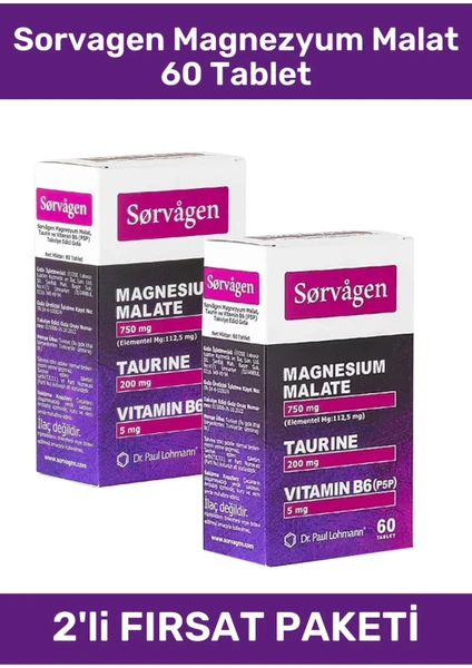 Magnezyum Malat Taurin ve Vitamin B6 60 Tablet 2'li Paket