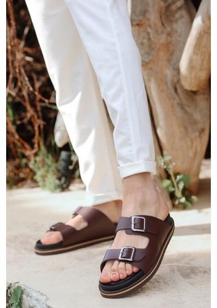 Hakiki Deri Kemer Toka Detaylı Ortopedik Eva Taban Erkek Terlik indirimleri