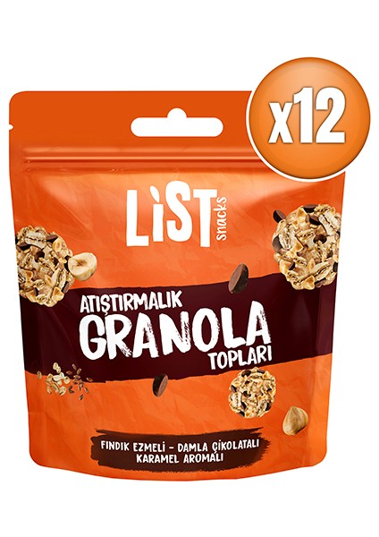 Fındık Ezmeli Karamel Aromalı Granola Topları 12 x 30 G