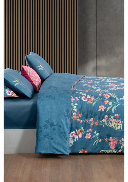 Leticia Mavi King Size (Battal Boy) %100 Pamuk Saten "300 Tc" Nevresim Takımı