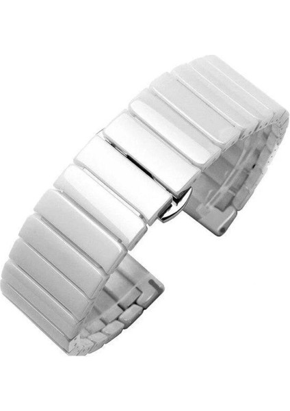 Amazfit Gtr/ Gtr 2/ Gtr 2e 47 mm (22MM) Uyumlu Kordon Paslanmaz Seramik Baklalı Metal Kayış, Beyaz