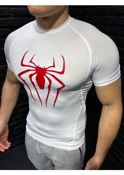 Compression Kısa Kollu Tişört Spiderman Fit Erkek Tshirt Beyaz modelleri