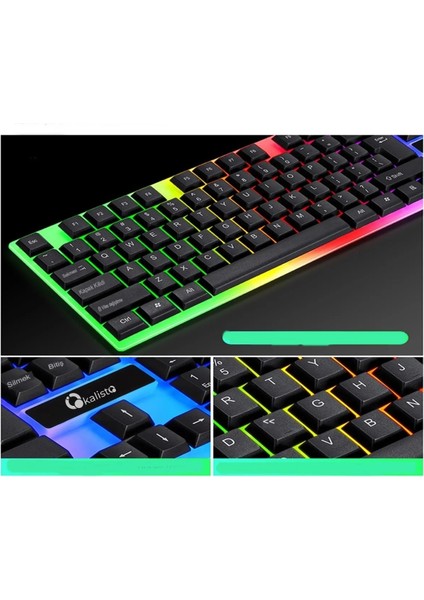 Kls-01 2'li Set Oyuncu Klavye Mouse Fare Seti Rgb Oyuncu Klavye Mekanik Hisli Siyah Dizüstü Pc