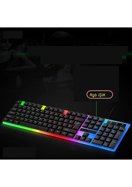 Kls-01 2'li Set Oyuncu Klavye Mouse Fare Seti Rgb Oyuncu Klavye Mekanik Hisli Siyah Dizüstü Pc