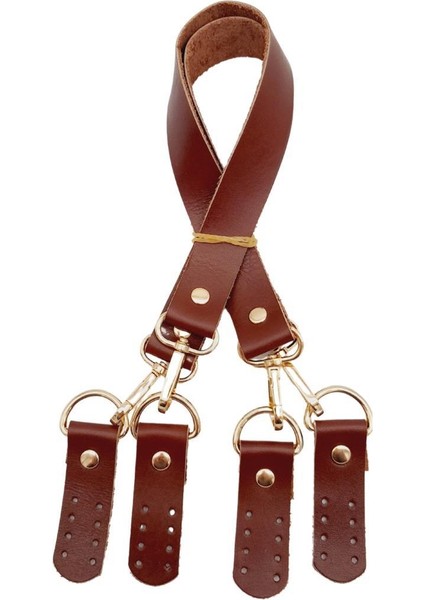 Gerçek Deri 55 cm Misu Model Çift Sap Kızıl Kahve Renk Light Gold Metal