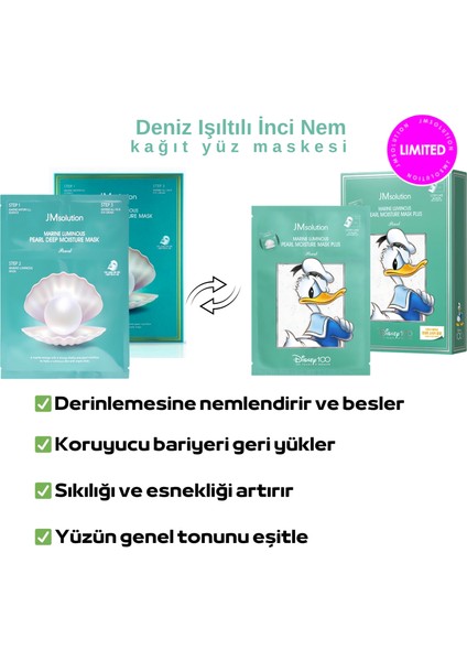 Jm Solution Jmsolution Disney Koleksiyonu Marine Luminous Pearl - Sıkılaştırıcı Lüks Kağıt Maske 1paket (10 Adet)