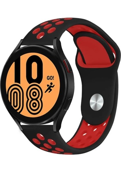 Amazfit Uyumlu Kordon Silikon Nike Delikli Spor Kayış, Siyah-Kırmızı