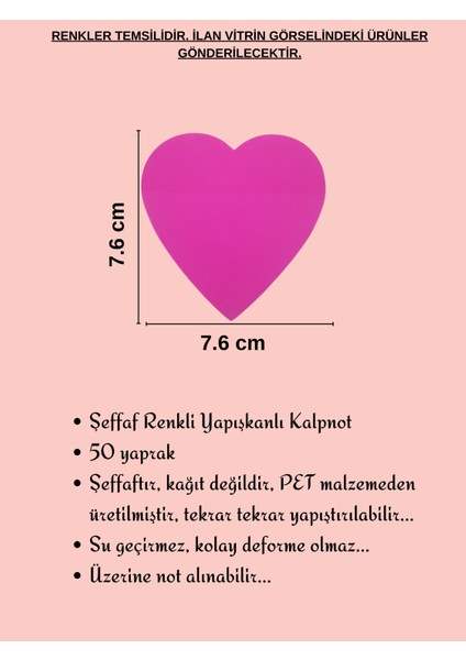 Şeffaf Renkli Postit Yapışkan Post-It Not Kağıdı Kalpnot 9