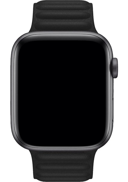 Apple Watch Uyumlu Kordon Suni Deri Mıknatıslı Kayış, Siyah